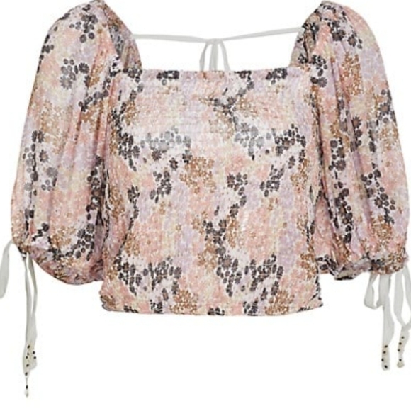 New Free People Puff Sleeve Crop Top Size M - Picture 6 of 15